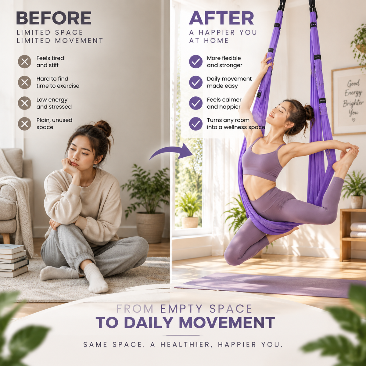 Aerial Yoga Rope Swing | Home Yoga Stretching Support | Fitness Exercise Rope | Yoga Training Equipment | Relaxation Practice Tool