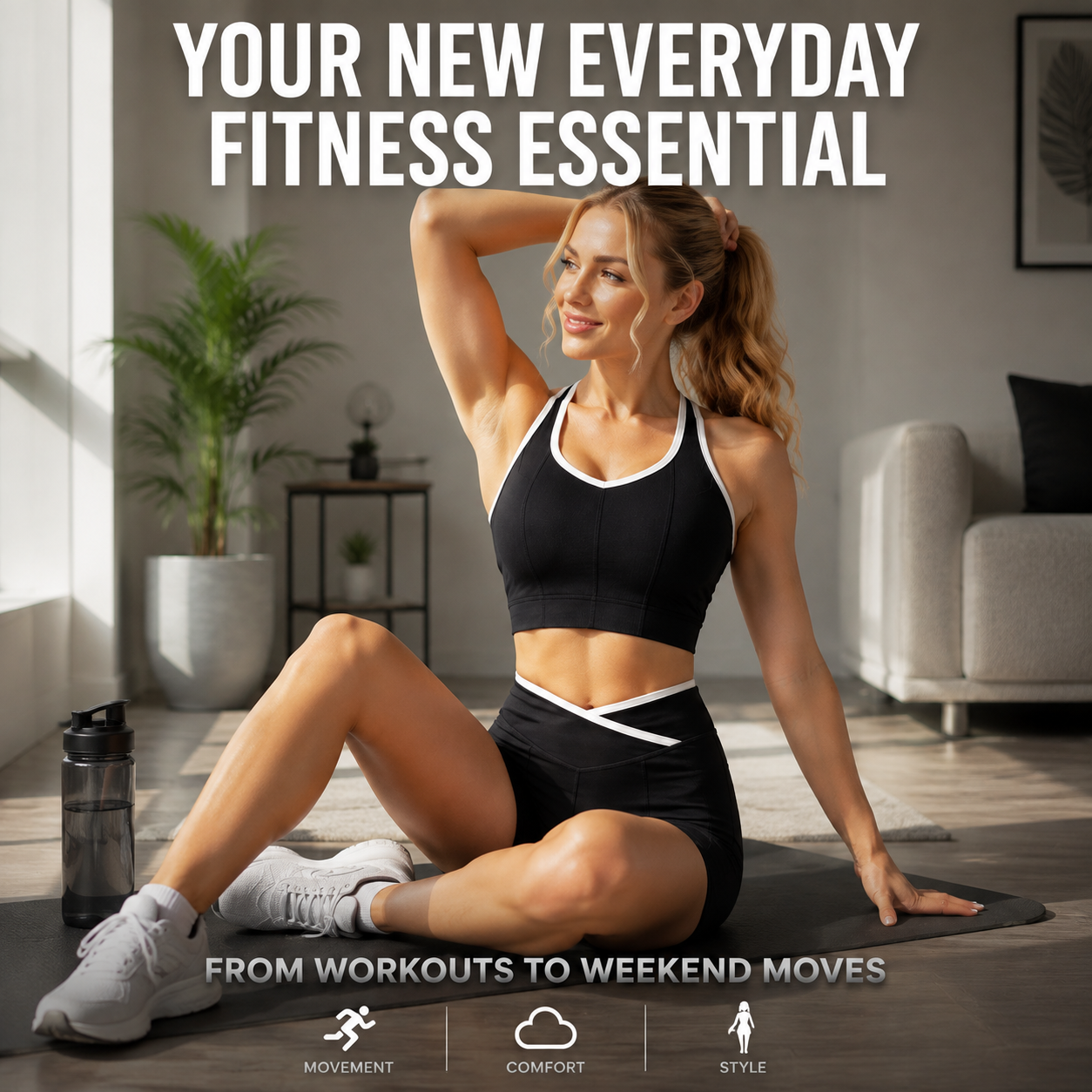 Women Workout Set | Halter Top Shorts Set | High Waist Yoga Outfit | Two Piece Activewear Set | Fitness Gym Clothing