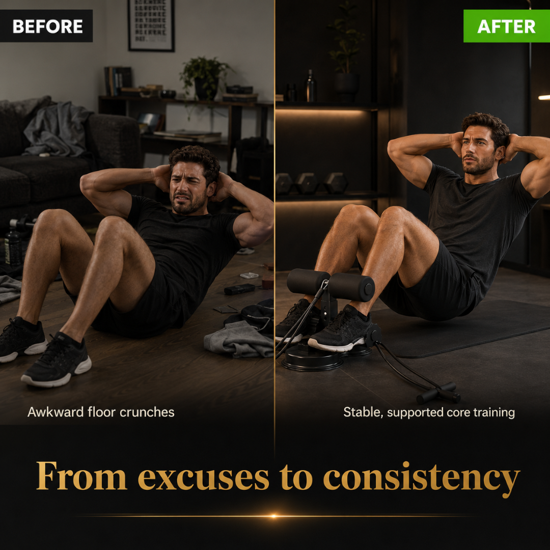 Sit Up Bar with Suction Cup | Ankle Support Home Ab Workout Aid | Core Trainer for Floor Exercise | Indoor Gym Helper