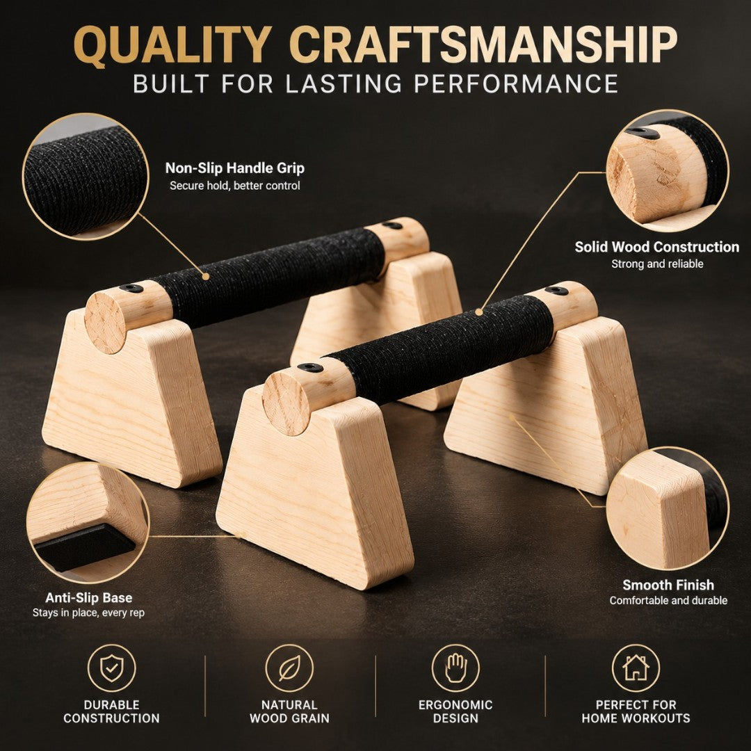 Wooden Push Up Bars Stands Pair | Home Gym Workout Equipment | Parallel Handles For Strength Training Calisthenics Fitness