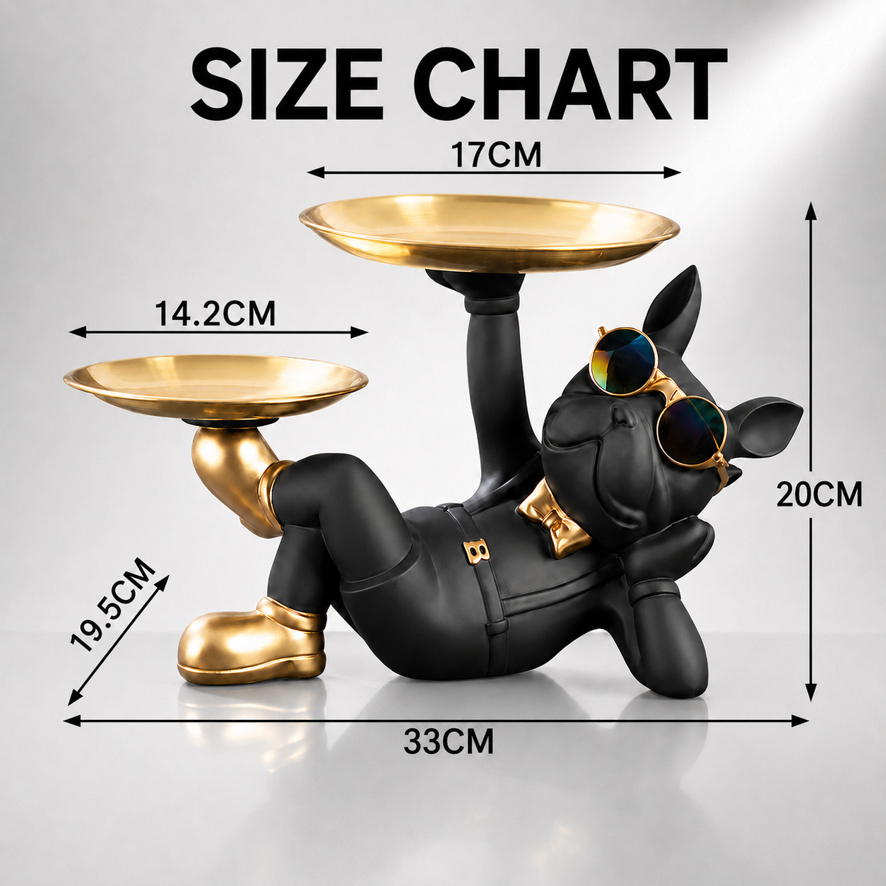Dog Valet Tray Organizer | Black Puppy Decor Tray | Key Holder Statue | Watch Display Stand | Gift For Pet Lover Desk Decor
