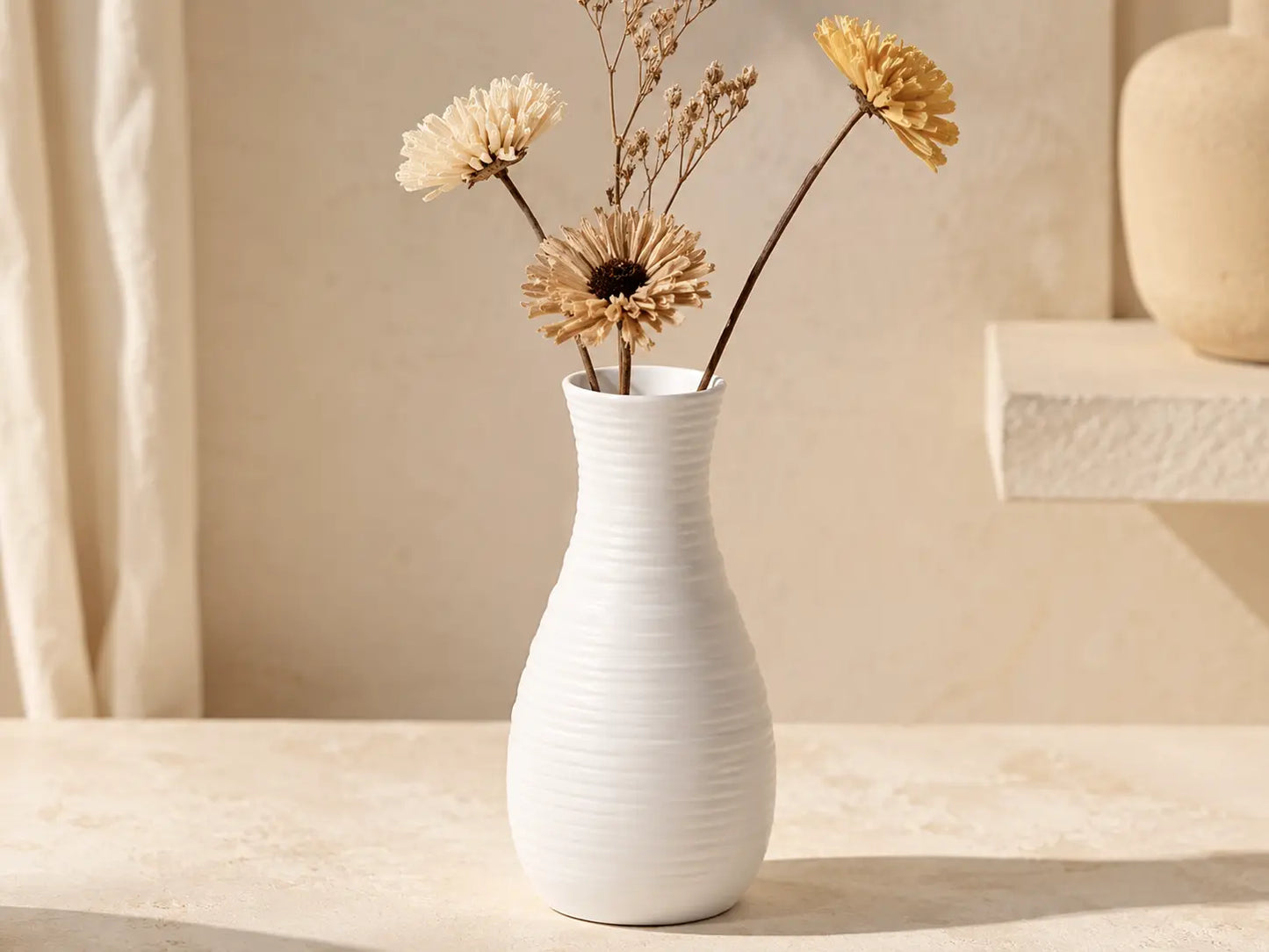 White Textured Plastic Vase | Modern Flower Holder | Minimalist Table Decor | Living Room Shelf Orna Jumartins