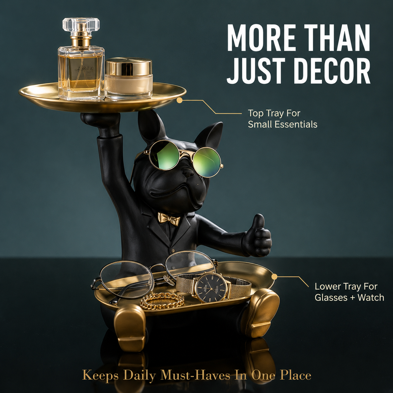 Resin Dog Tray Organizer | Key Holder Figurine | Entryway Catchall Dish | Vanity Sundries Storage | Funny Dog Statue Decor