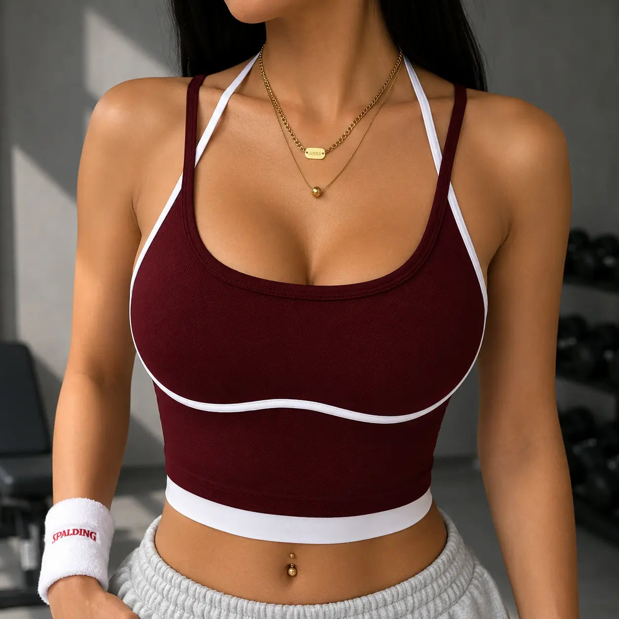 Colorblock Halter Sports Crop Top | Contrast Trim Fitness Vest | Scoop Neck Workout Tank | Running Yoga Gym Wear Jumartins