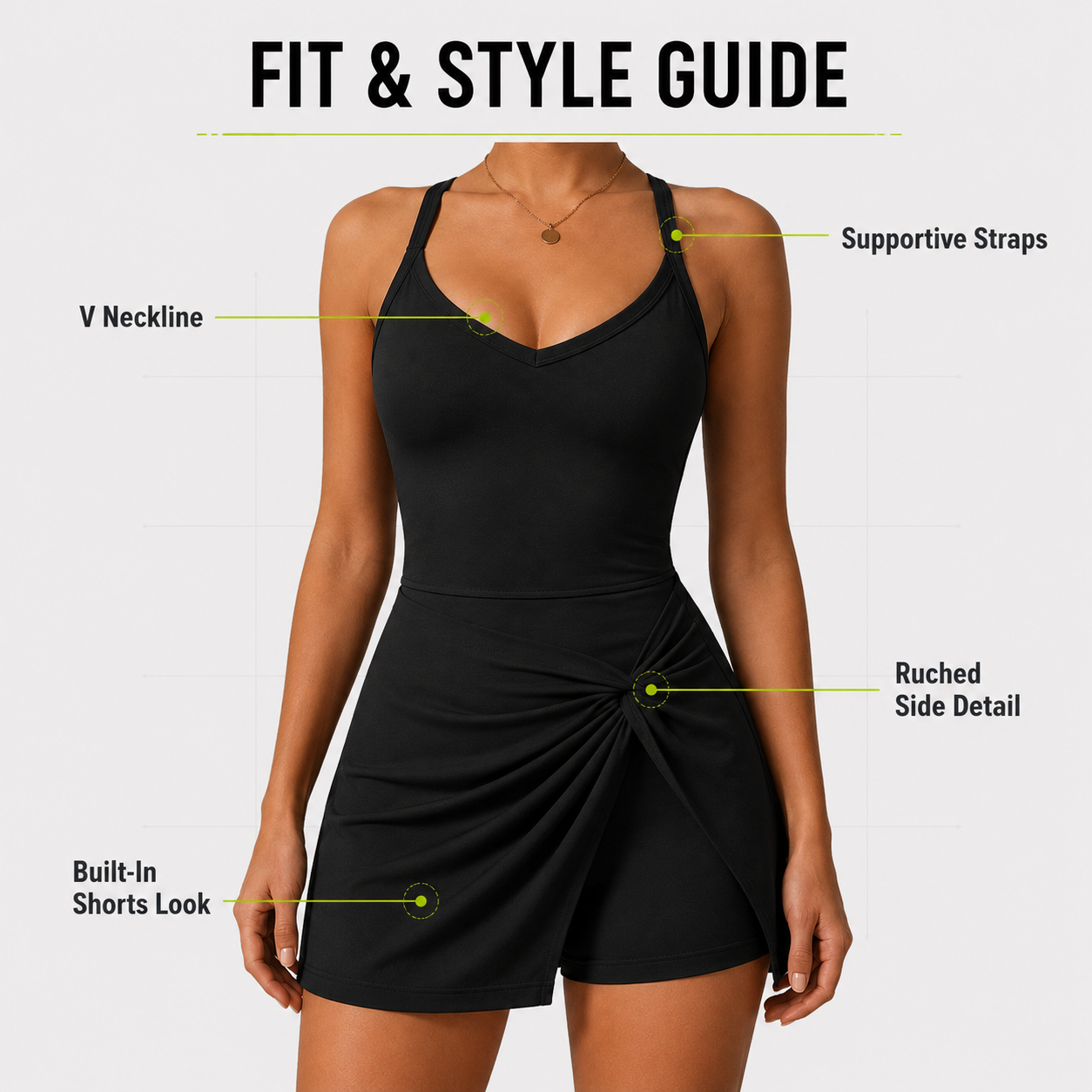 Skirted Workout Romper for Women | V Neck Yoga Bodysuit Dress | Sleeveless Gym Outfit With Shorts