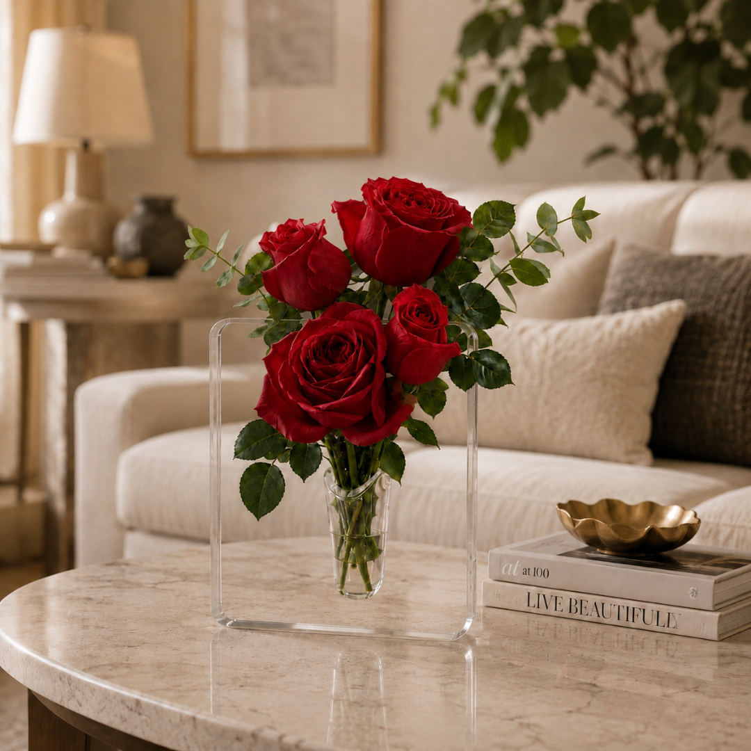 Clear Acrylic Frame Flower Vase – Modern Art Vase for Home & Desk Decor