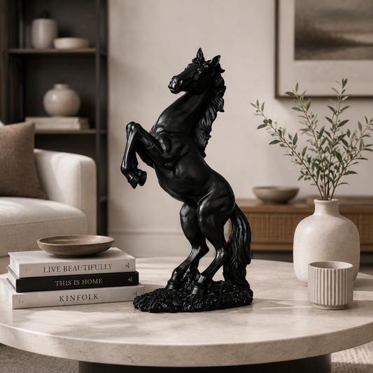 Black Horse Sculpture Decor | Abstract Animal Figurine | Modern Nordic Home Accent | Desktop Statue Ornament | Elegant Interior Decoration