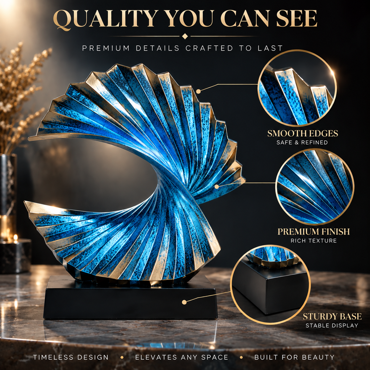 Abstract Wave Resin Sculpture | Modern Art Figurine Home Decor | Elegant Desktop Accent For Living Room Bedroom Study