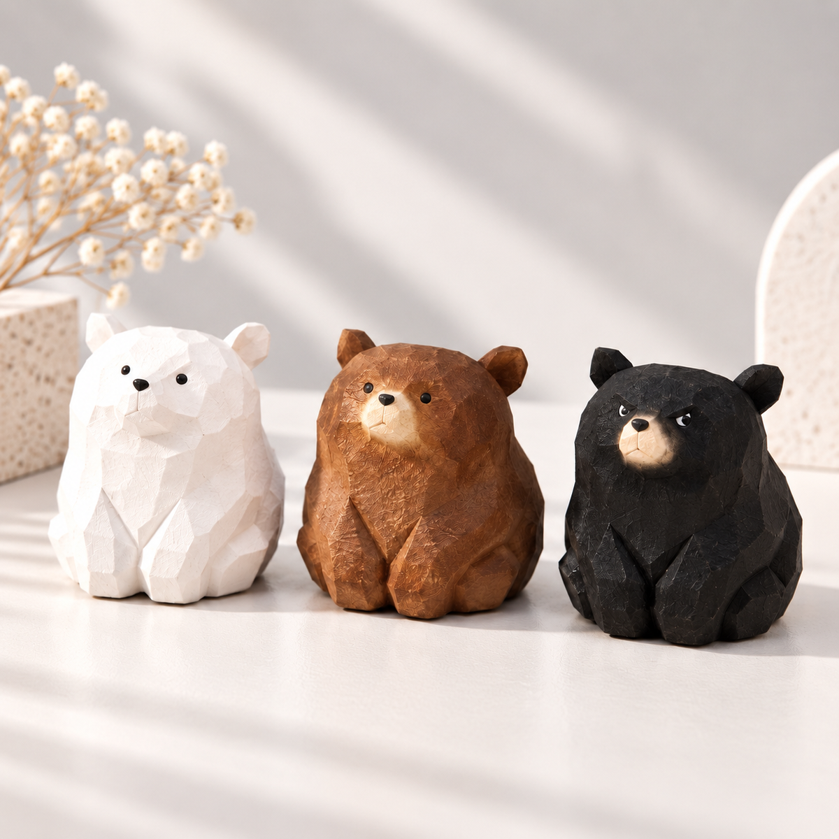 Mini Wooden Bear Figurine | Small Bear Decor Sculpture | Animal Figurine Home Accent | Desk Shelf Decorative Art | Cute Gift Idea