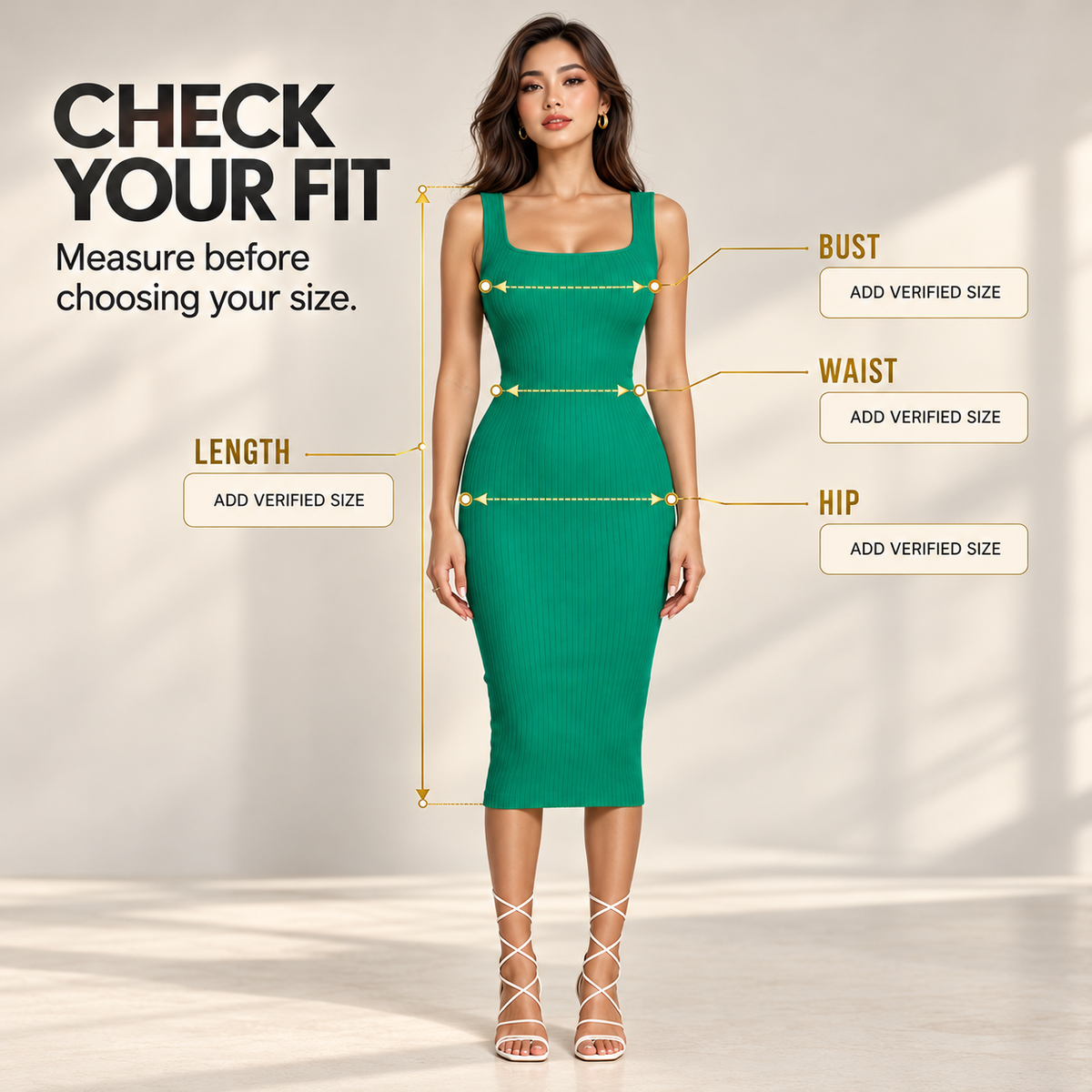 Green Ribbed Bodycon Midi Dress, Square Neck Sleeveless Fitted Summer Dress, Minimalist Women's Party Date Night Dress
