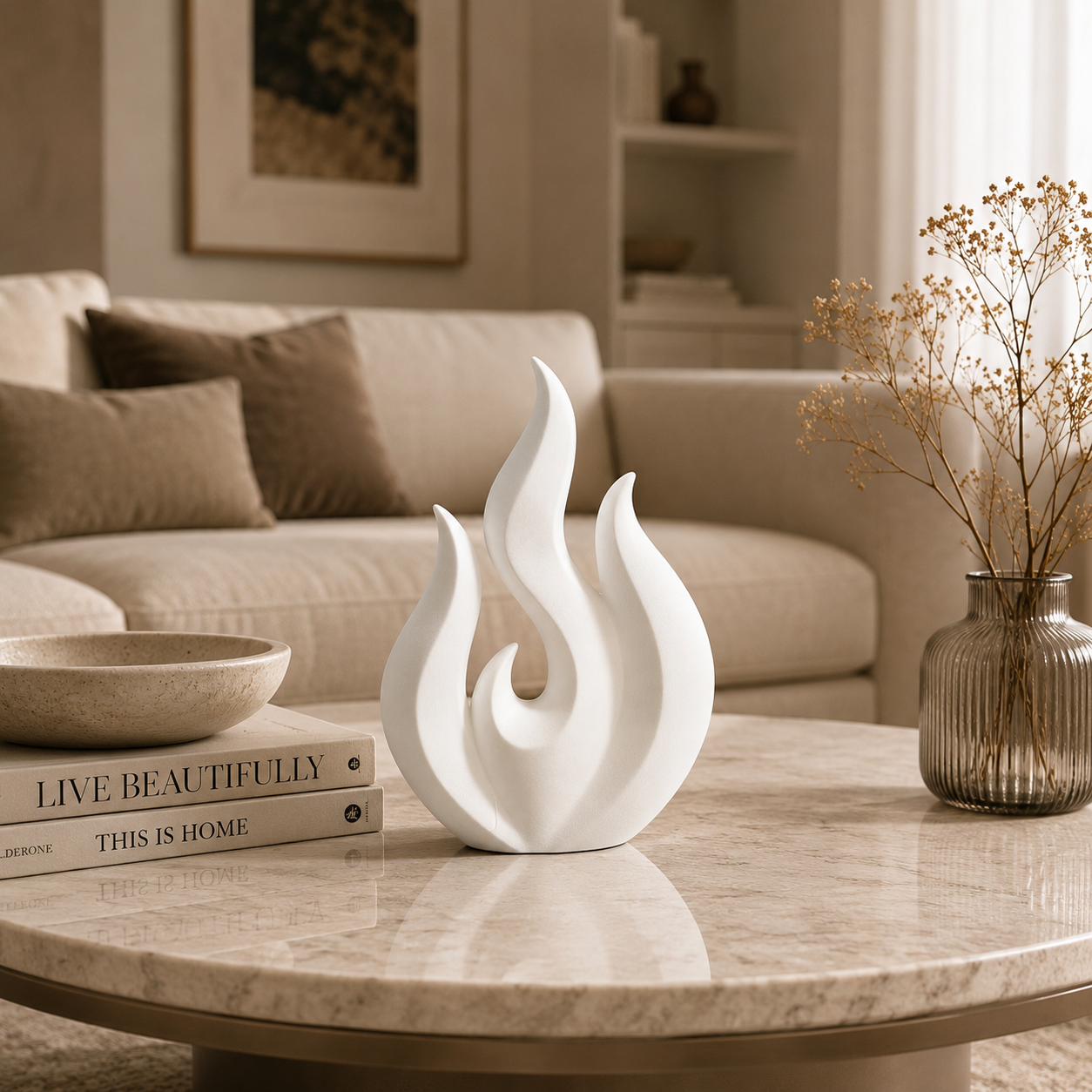 Flame Sculpture Decor | Abstract Fire Figurine | Minimalist Desktop Ornament | Living Room Shelf Accent | Housewarming Gift
