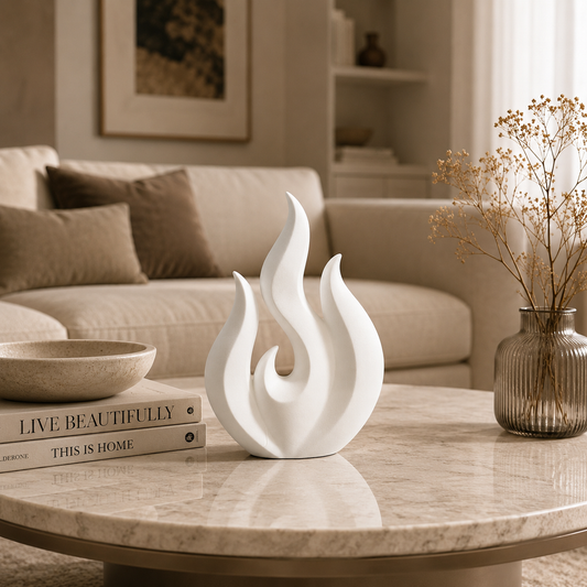 Flame Sculpture Decor | Abstract Fire Figurine | Minimalist Desktop Ornament | Living Room Shelf Accent | Housewarming Gift