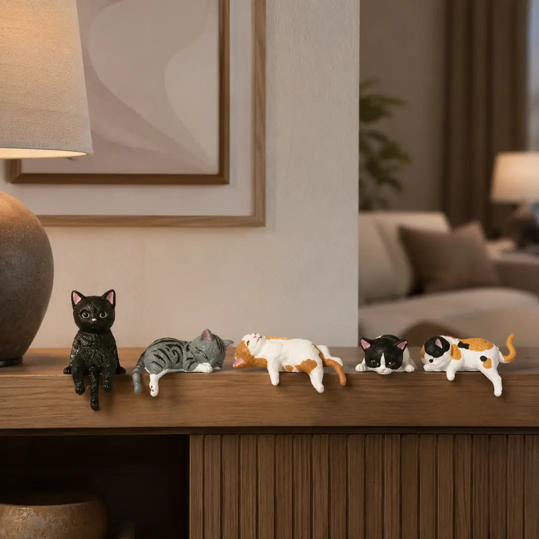 Cat Figurine Set, Resin Desk Decor, Cute Cat Gift, Mini Shelf Decor Jumartins