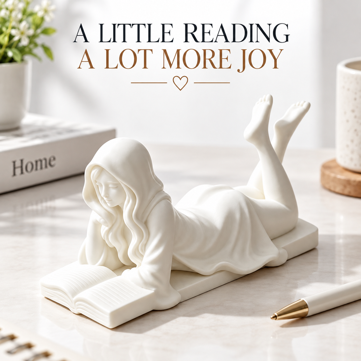Hooded Reading Girl Figurine Book Lover Desk Decor Resin Sculpture Literary Shelf Accent Gift