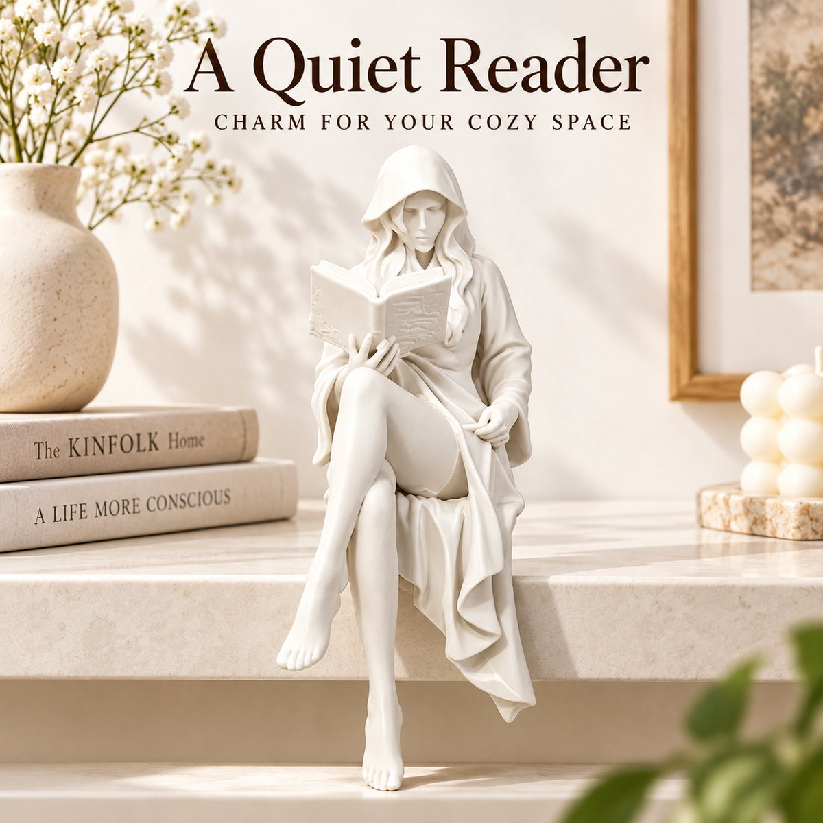 Reading Lady Figurine Book Reader Statue Resin Decor Shelf Ornament Desk Accent Home Gift