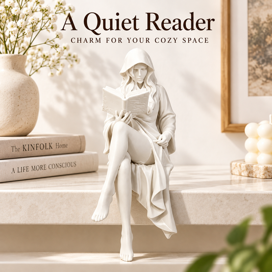 Reading Lady Figurine Book Reader Statue Resin Decor Shelf Ornament Desk Accent Home Gift