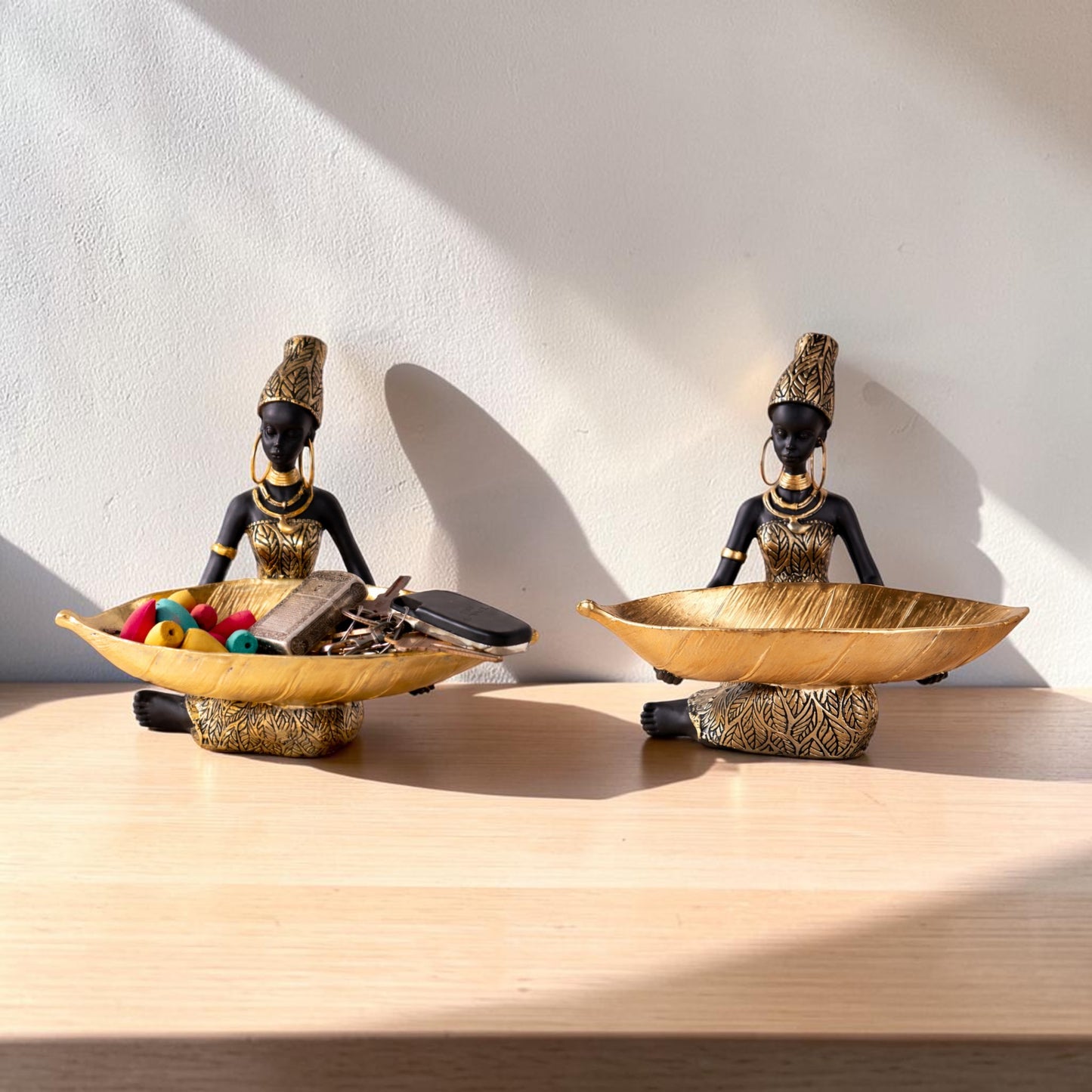 Decorative Lady Tray Statue | Resin Storage Bowl | Home Decor Accent
