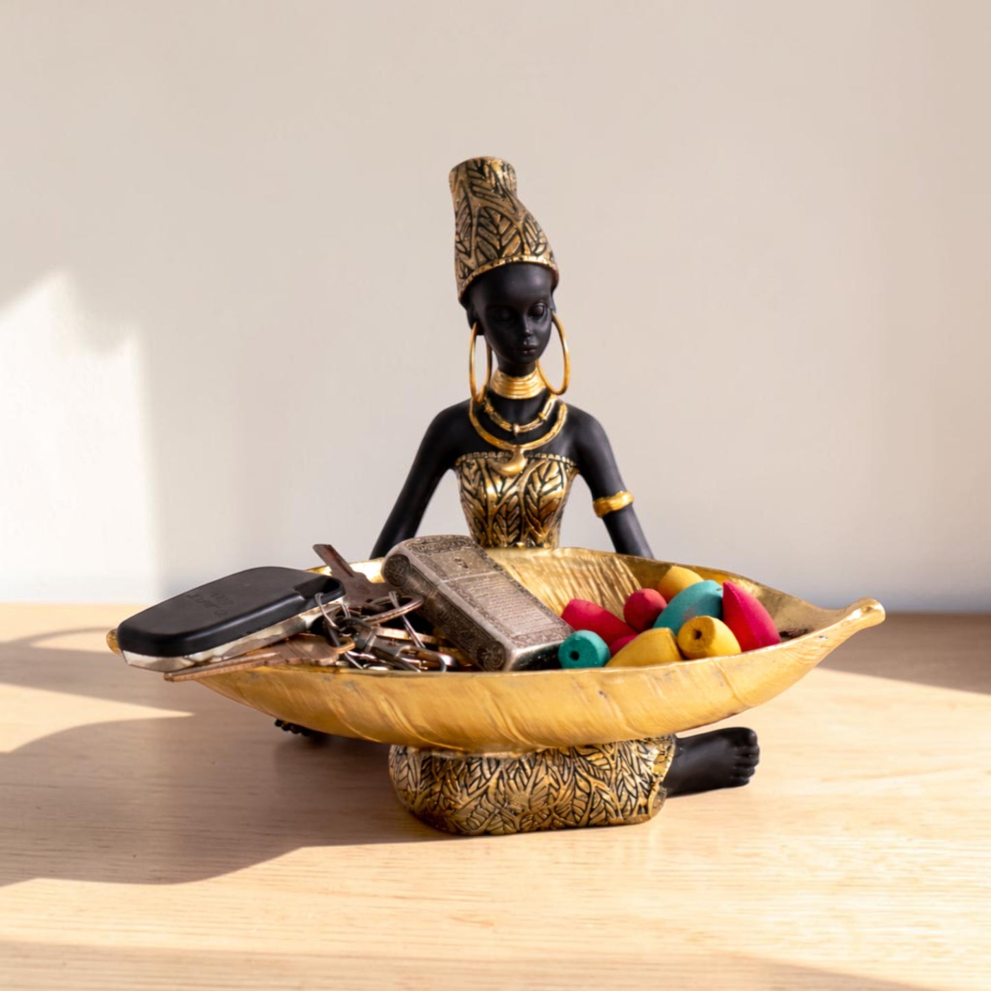 Decorative Lady Tray Statue | Resin Storage Bowl | Home Decor Accent
