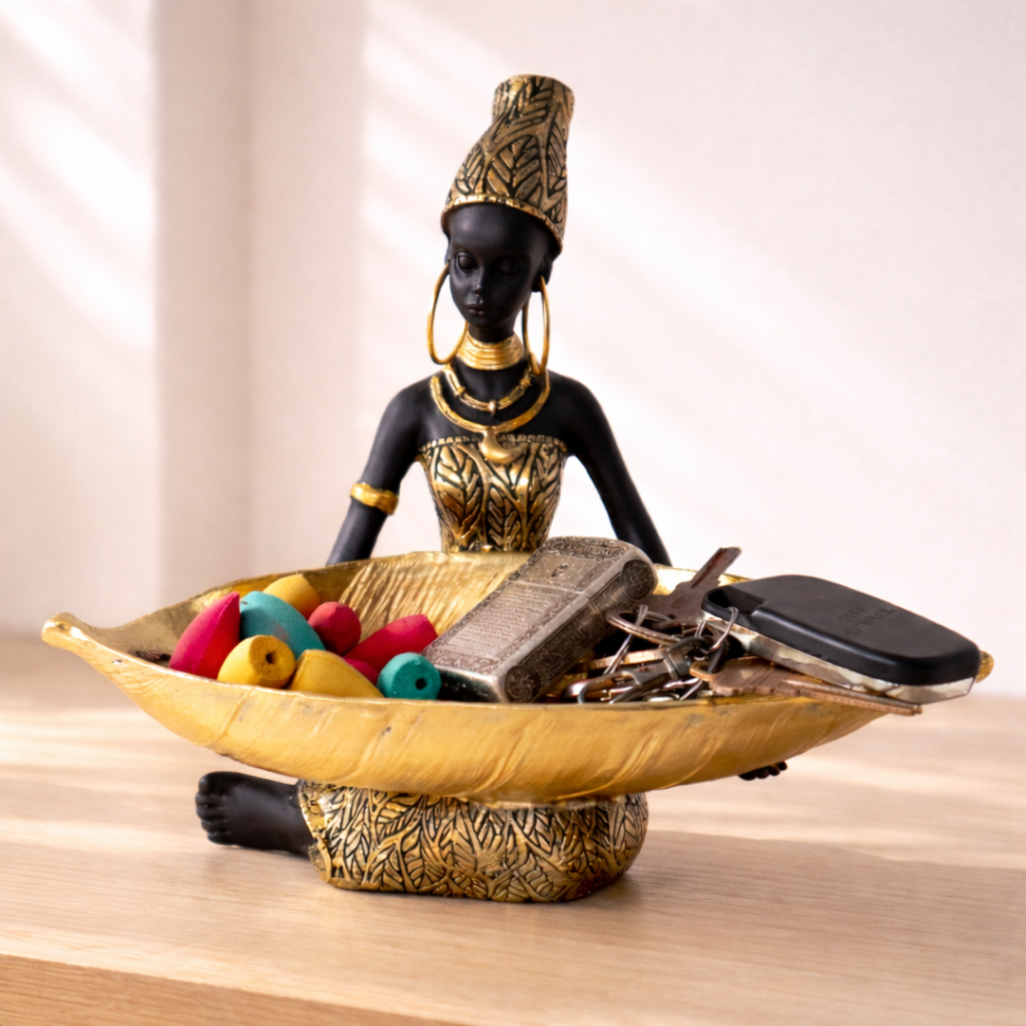 Decorative Lady Tray Statue | Resin Storage Bowl | Home Decor Accent