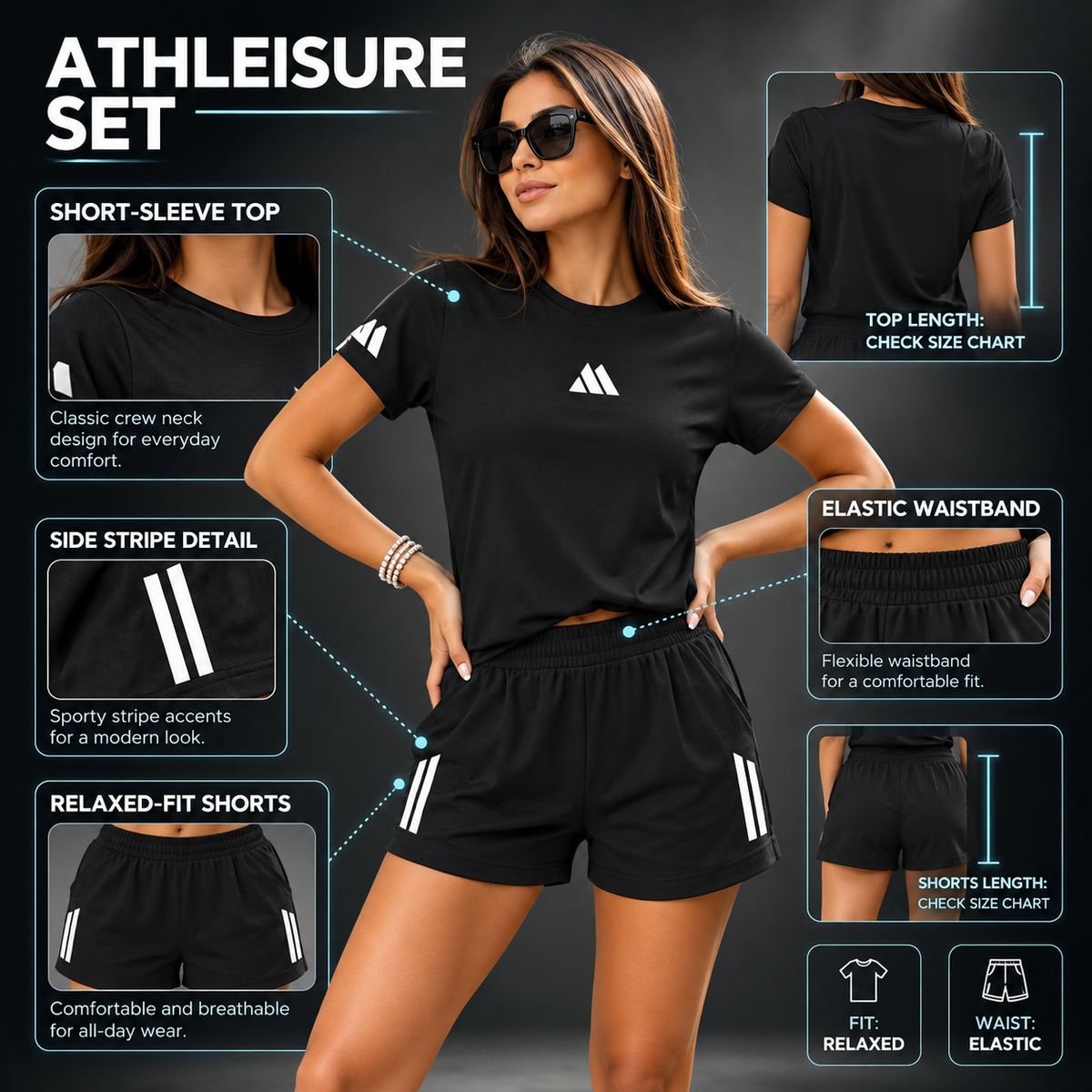 Two Piece Lounge Set, Sporty Short Sleeve T Shirt and Shorts Set, Casual Matching Summer Outfit, Relaxed Athleisure Set