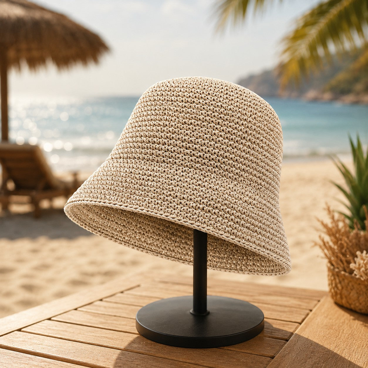 Luxury Woven Straw Bucket Hat for Women | Wide Brim Summer Sun Hat | Beach Vacation Resort Travel Fisherman Hat