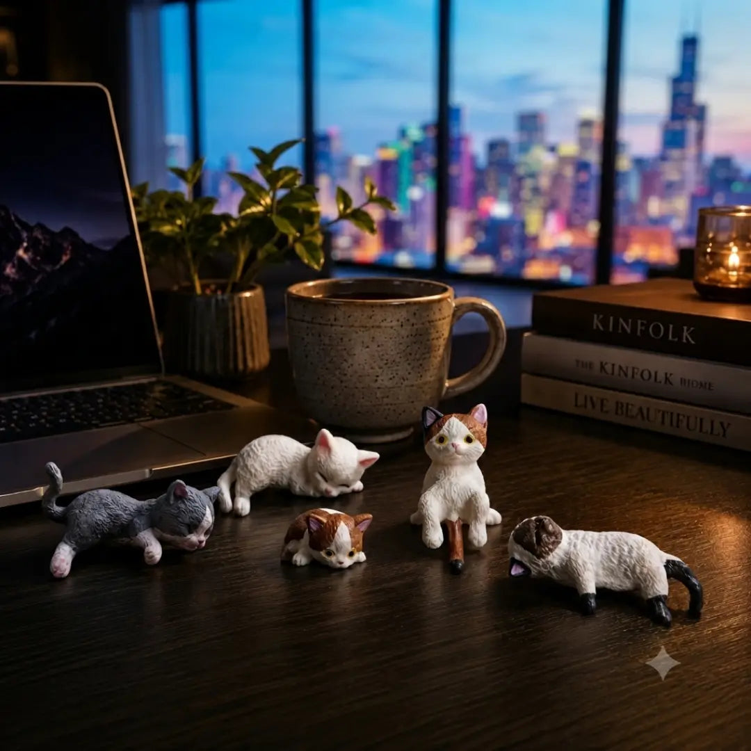 Cat Figurine Set, Resin Desk Decor, Cute Cat Gift, Mini Shelf Decor Jumartins