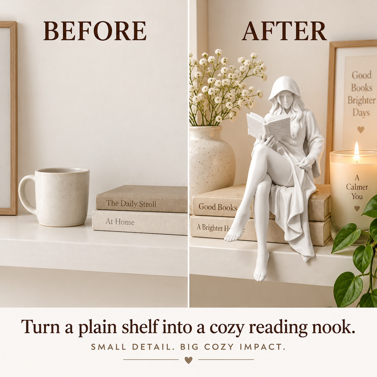 Reading Lady Figurine Book Reader Statue Resin Decor Shelf Ornament Desk Accent Home Gift