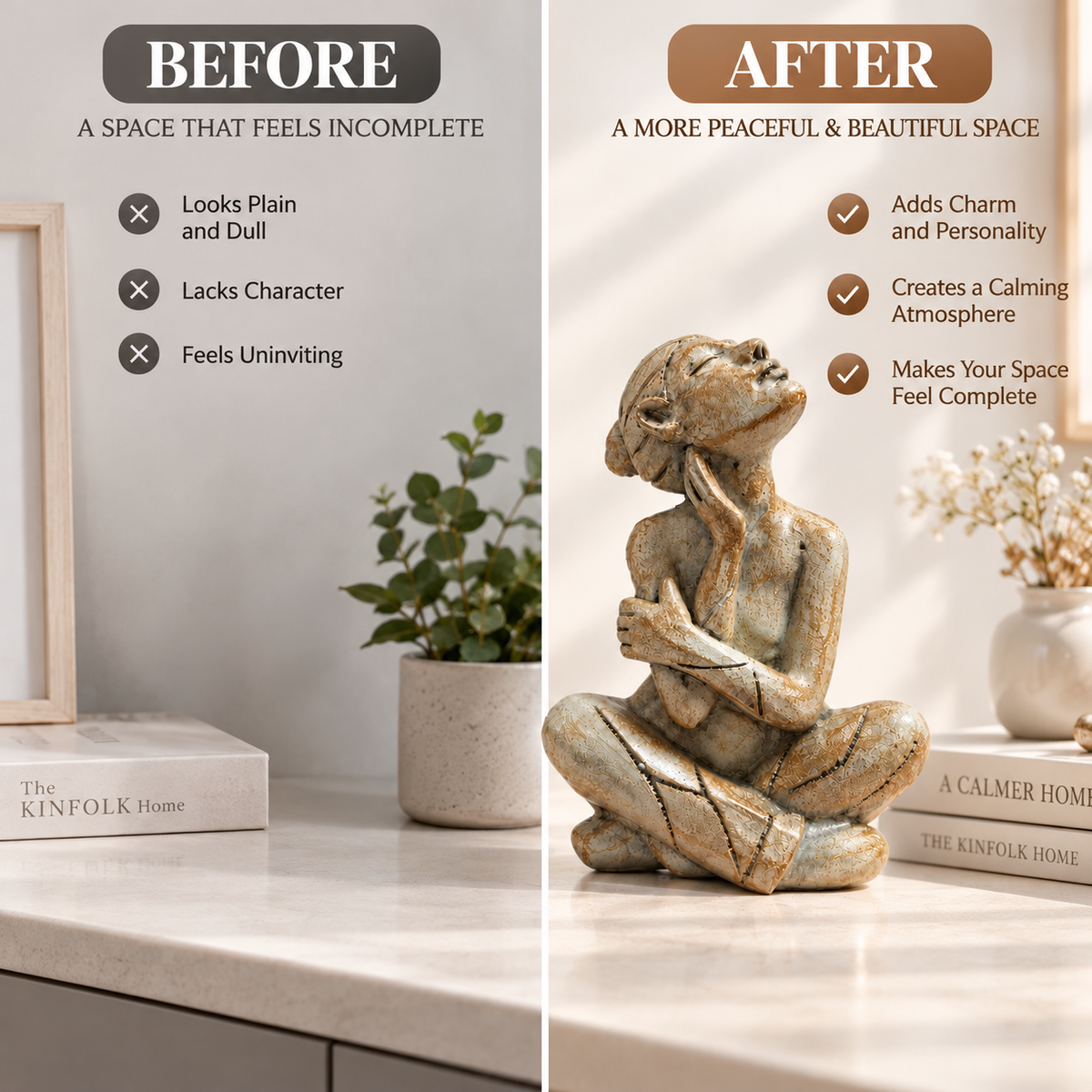 Seated Figure Sculpture Resin Statue Modern Artistic Home Decor Desk Shelf Tabletop Meditation Ornament Gift
