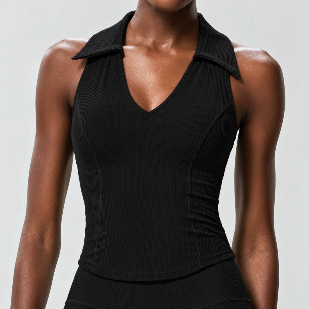 Sleeveless Yoga Top for Women | Collared V Neck Workout Shirt, Slim Fit Racerback Fitness Tank for Gym, Running, Dance and Summer Outfits