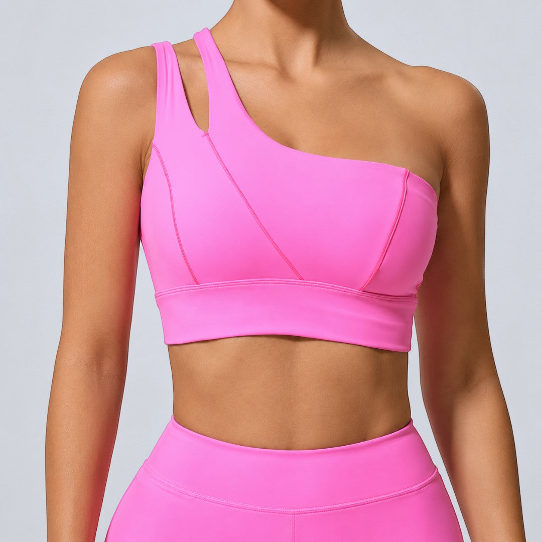 One Shoulder Sports Bra | Women's Asymmetric Workout Top | Stretch Fitness Crop | Yoga Pilates Gym Clothing
