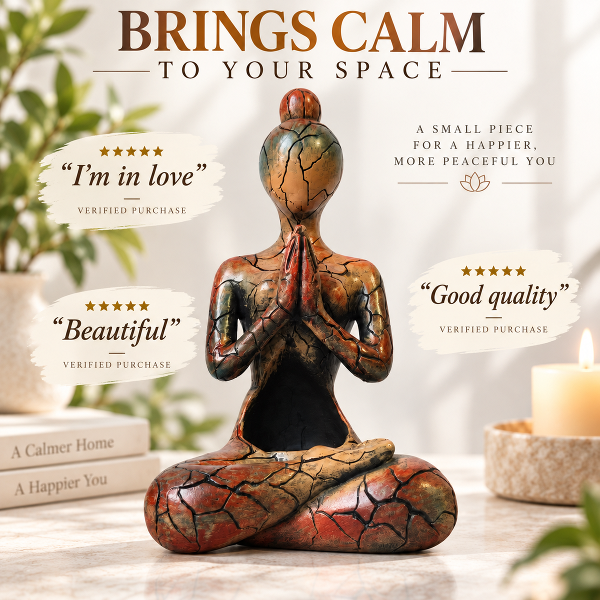 Meditation Figure Sculpture Sitting Statue Home Decor Candle Holder Shelf Accent Yoga Room Tabletop Gift