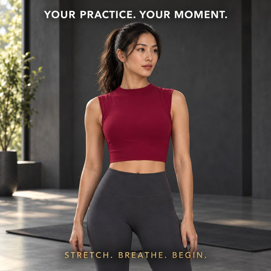 Womens Yoga Tank Top with Built In Cups, High Neck Stretch Workout Crop, Fitted Sleeveless Gym Shirt for Studio Practice and Everyday Wear