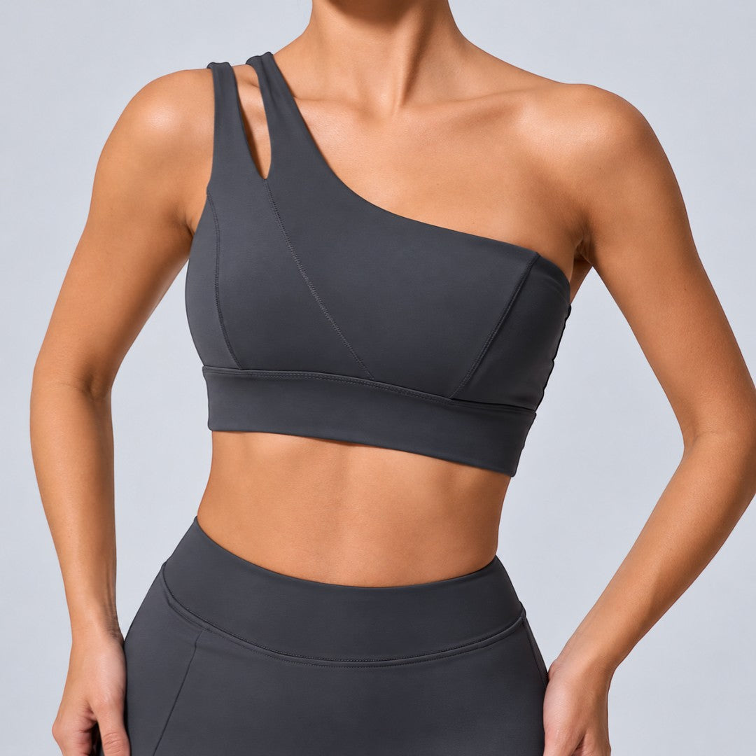 One Shoulder Sports Bra | Women's Asymmetric Workout Top | Stretch Fitness Crop | Yoga Pilates Gym Clothing