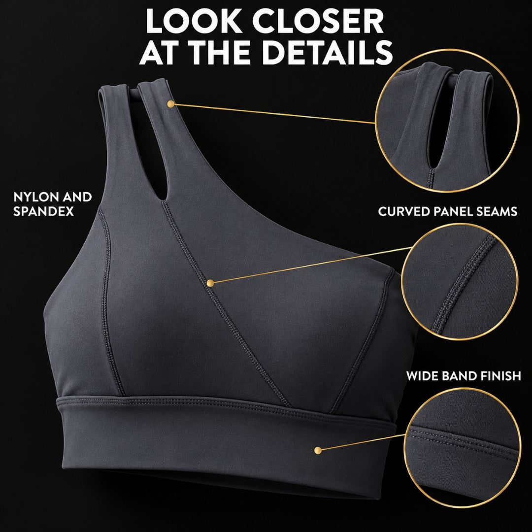 One Shoulder Sports Bra | Women's Asymmetric Workout Top | Stretch Fitness Crop | Yoga Pilates Gym Clothing