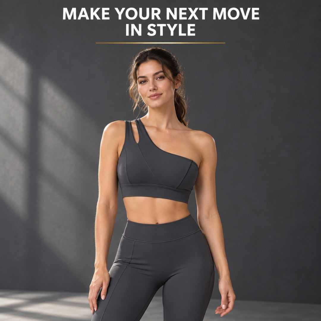 One Shoulder Sports Bra | Women's Asymmetric Workout Top | Stretch Fitness Crop | Yoga Pilates Gym Clothing