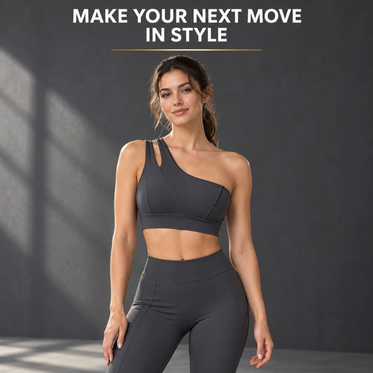 One Shoulder Sports Bra | Women's Asymmetric Workout Top | Stretch Fitness Crop | Yoga Pilates Gym Clothing