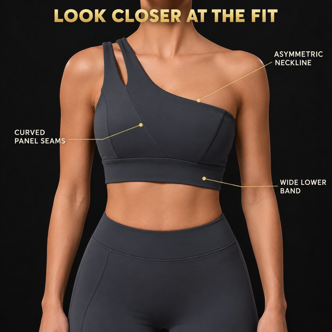 One Shoulder Sports Bra | Women's Asymmetric Workout Top | Stretch Fitness Crop | Yoga Pilates Gym Clothing