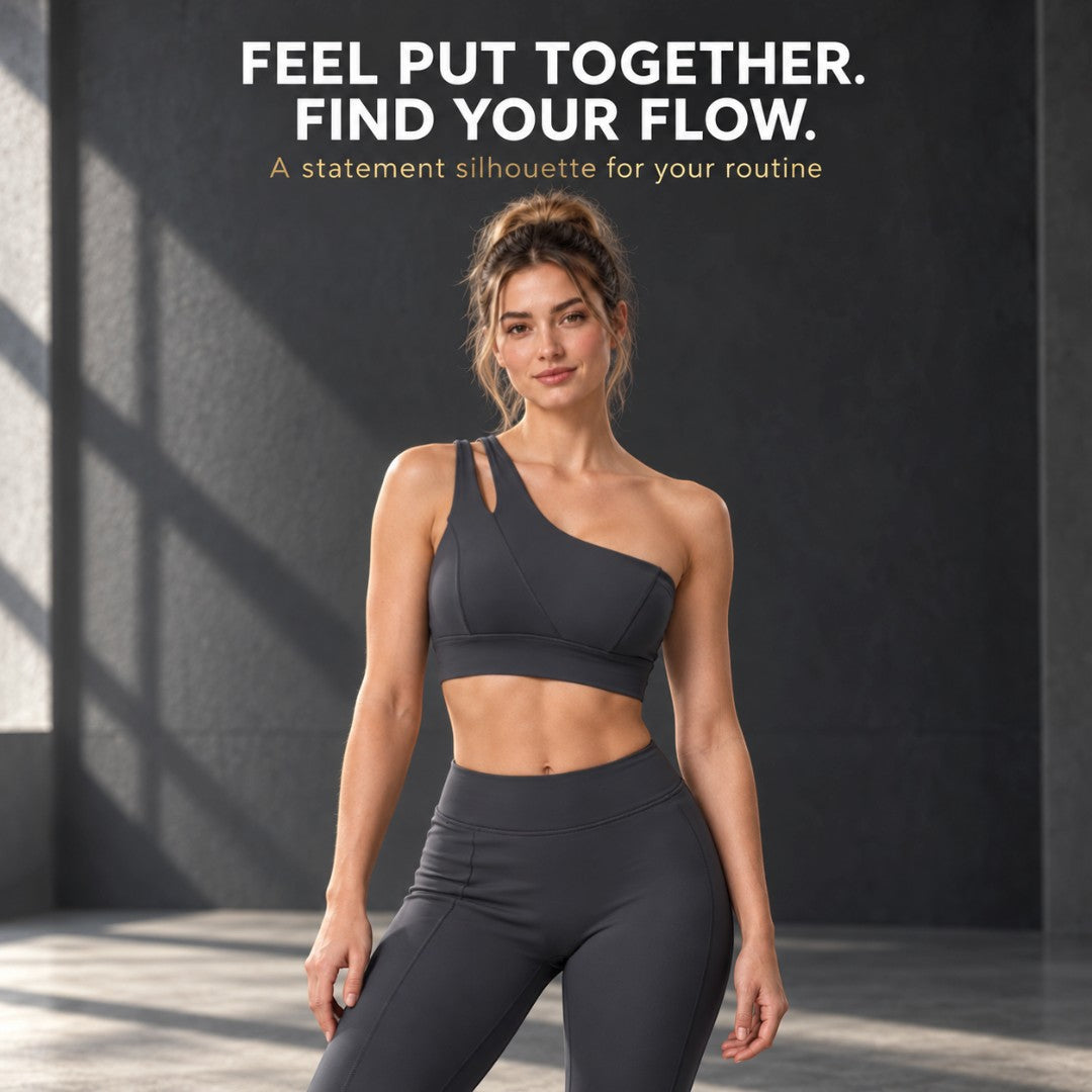 One Shoulder Sports Bra | Women's Asymmetric Workout Top | Stretch Fitness Crop | Yoga Pilates Gym Clothing