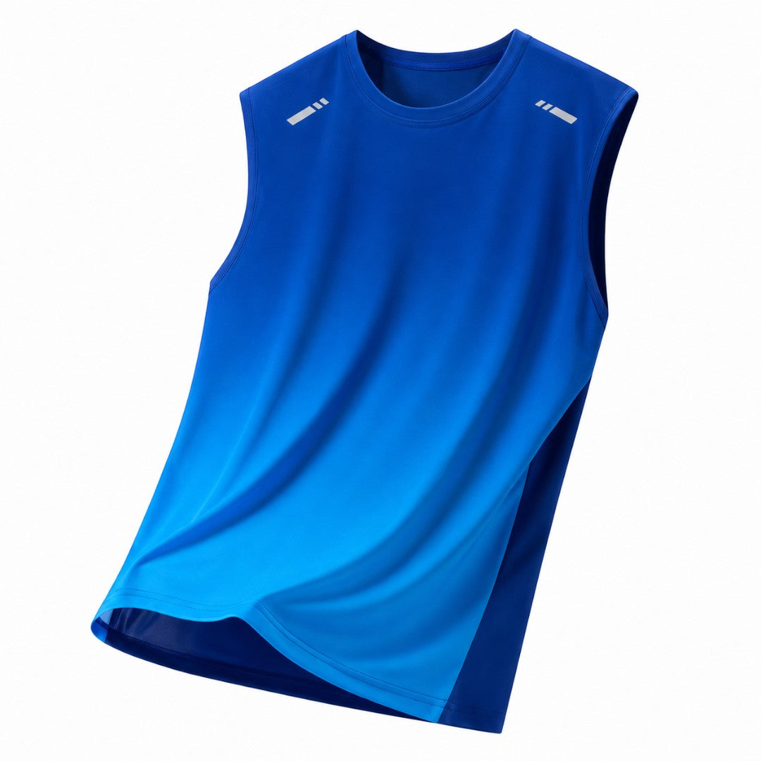 Men's Gradient Sleeveless Running Shirt, Quick Dry Stretch Training Top, Breathable Gym Workout Vest, Lightweight Outdoor Fitness Tank Top