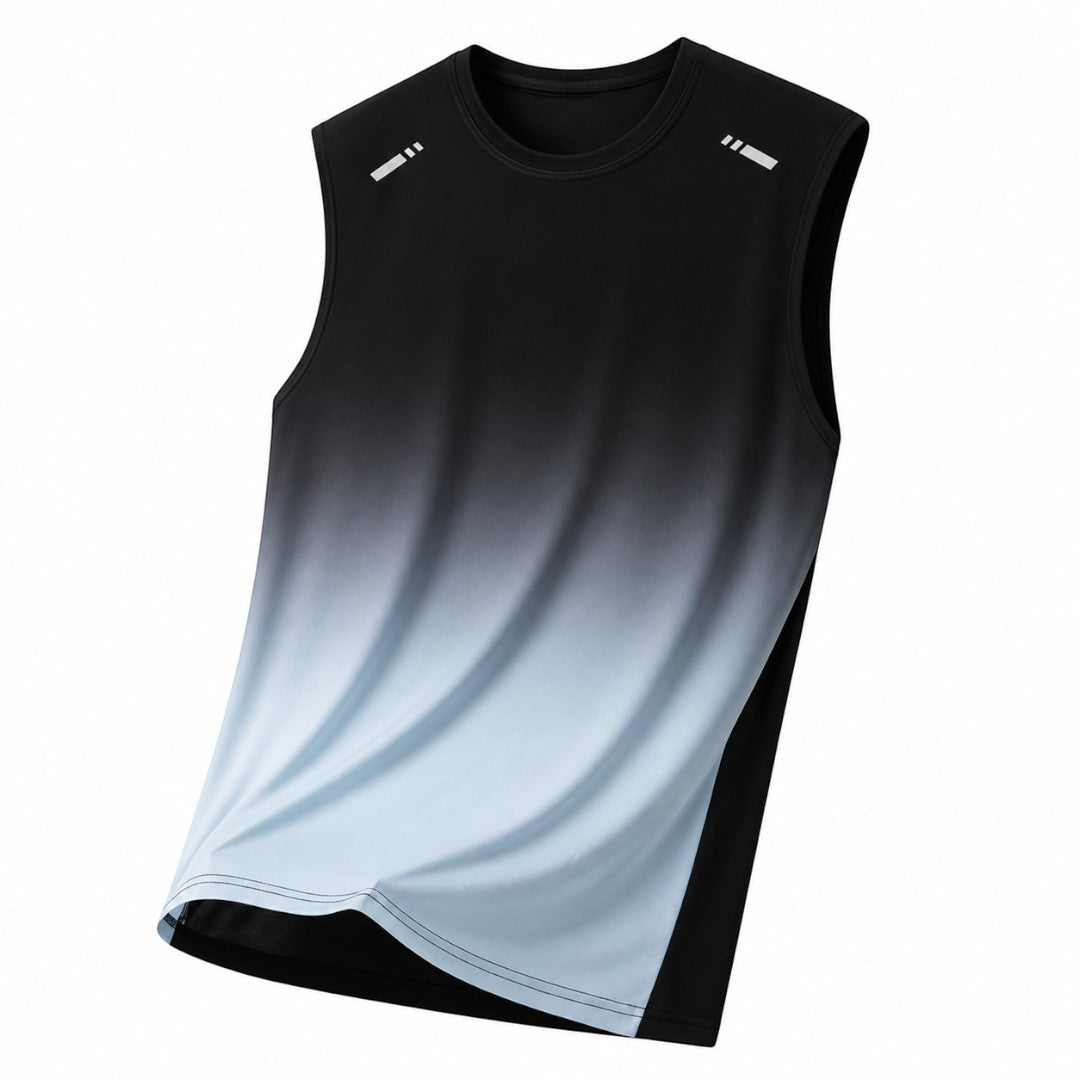 Men's Gradient Sleeveless Running Shirt, Quick Dry Stretch Training Top, Breathable Gym Workout Vest, Lightweight Outdoor Fitness Tank Top