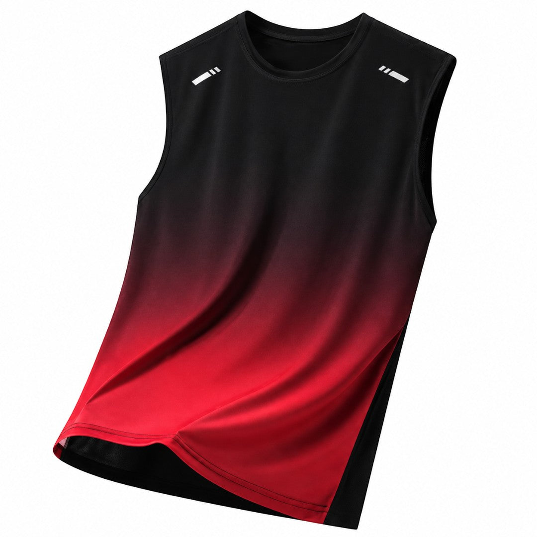 Men's Gradient Sleeveless Running Shirt, Quick Dry Stretch Training Top, Breathable Gym Workout Vest, Lightweight Outdoor Fitness Tank Top