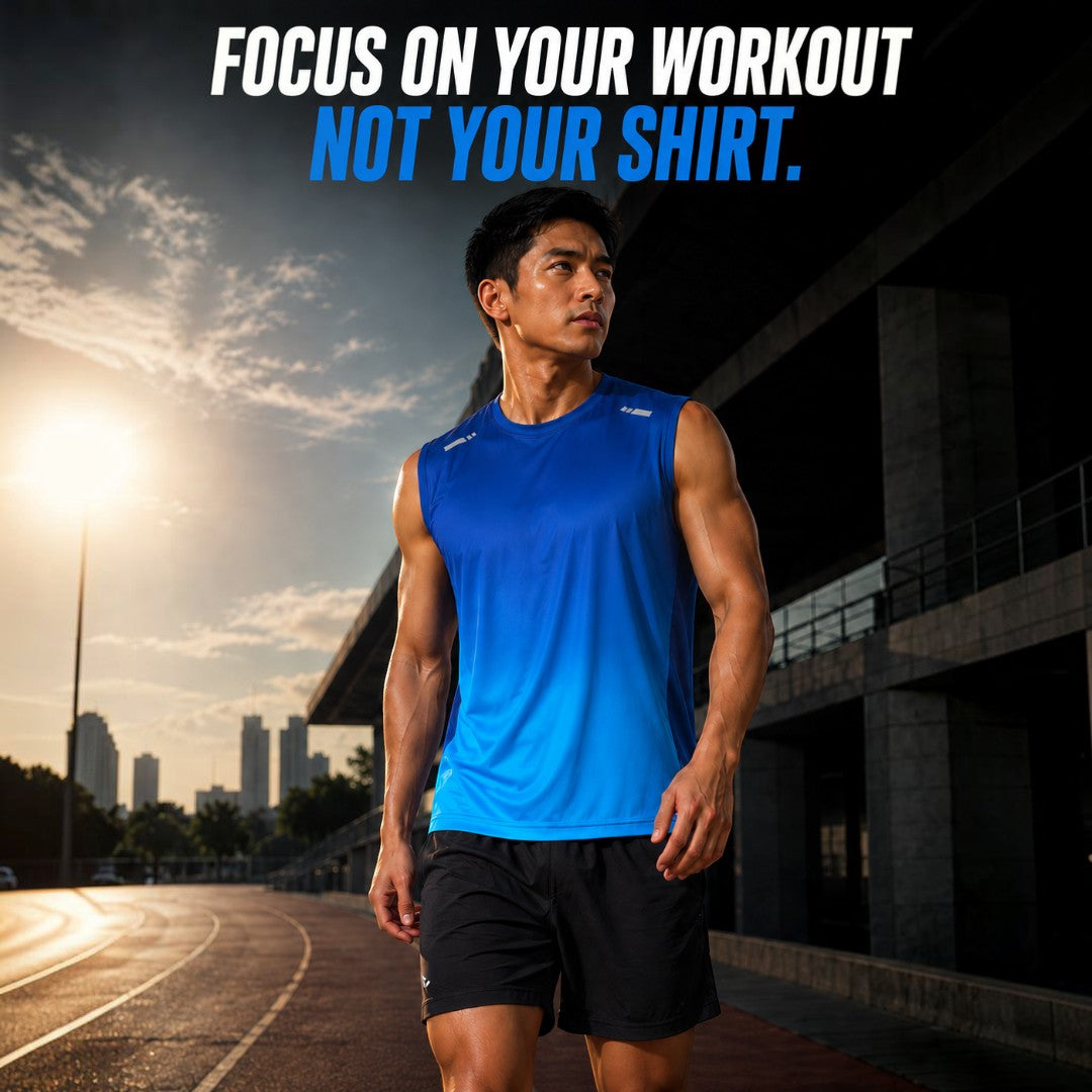 Men's Gradient Sleeveless Running Shirt, Quick Dry Stretch Training Top, Breathable Gym Workout Vest, Lightweight Outdoor Fitness Tank Top