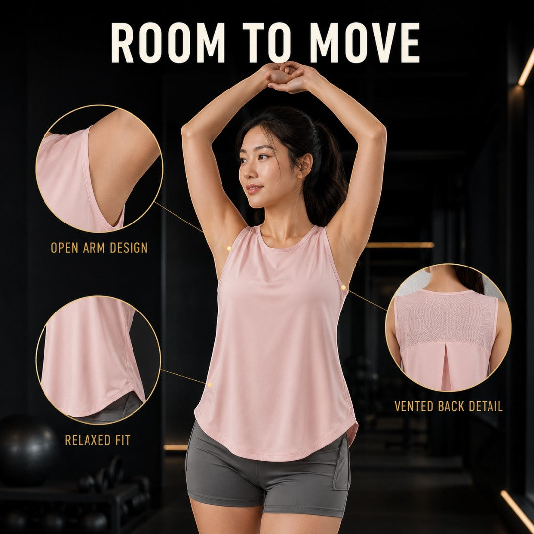 Women's Quick Dry Sports Tank Top | Loose Sleeveless Workout Shirt | Yoga Training Top | Running Gym Cover Up | Breathable Summer Workout Top