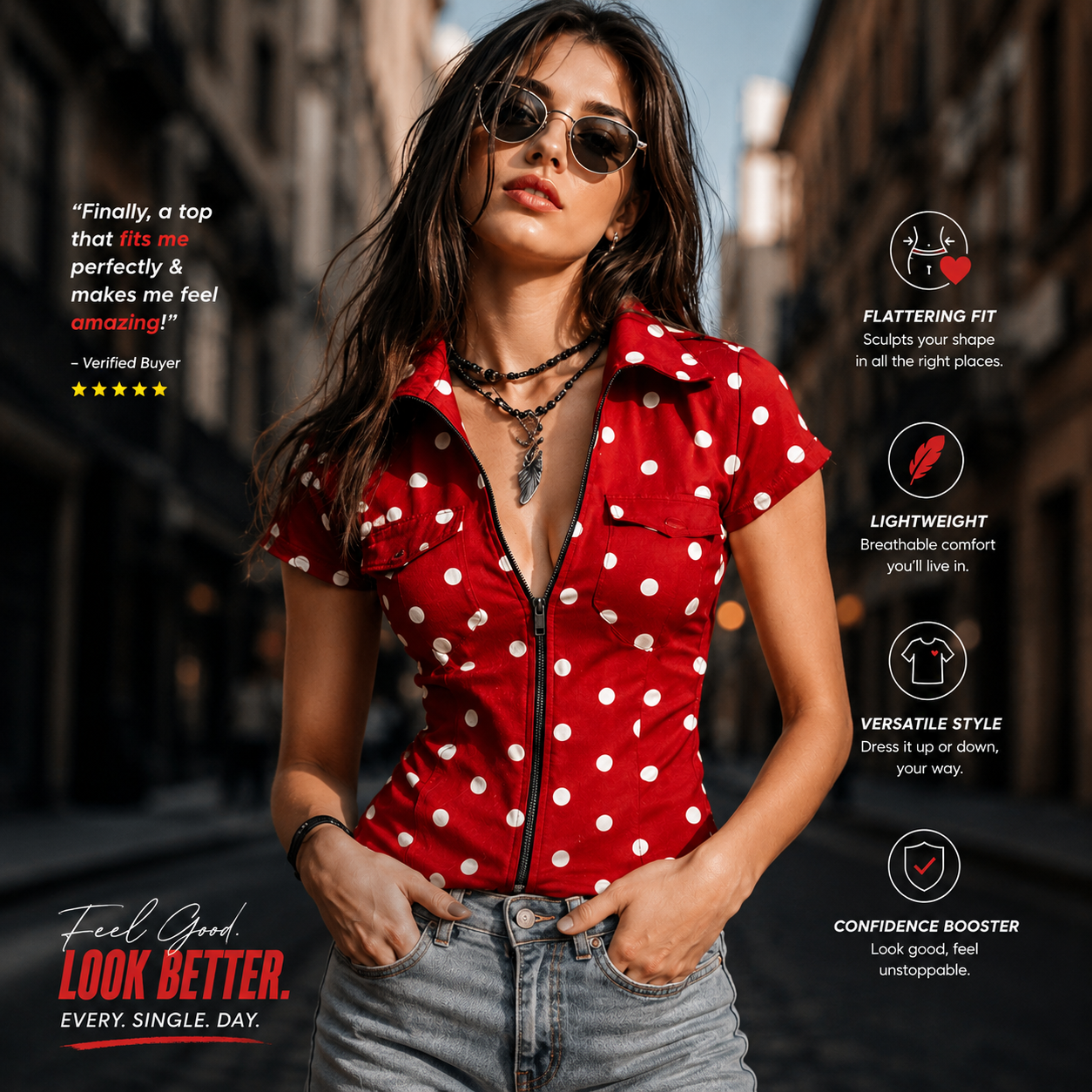 Floral Zip Front Blouse Fitted Summer Top Casual Chic Shirt Lightweight Stylish Outfit for Everyday Wear