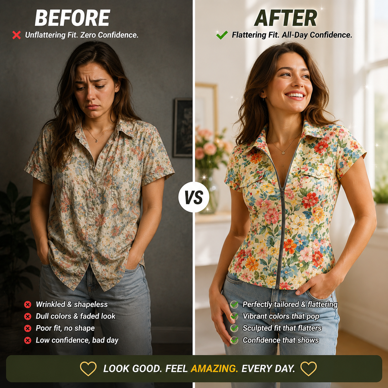 Floral Zip Front Blouse Fitted Summer Top Casual Chic Shirt Lightweight Stylish Outfit for Everyday Wear