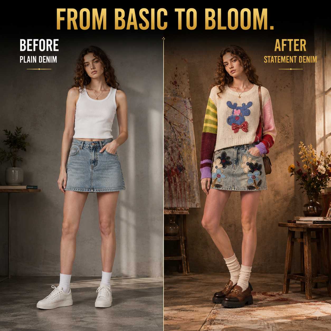 Floral Embroidered Denim Mini Skirt for Women, Y2K Patchwork Jean Skirt, Cute Vintage Aesthetic Summer Statement Skirt