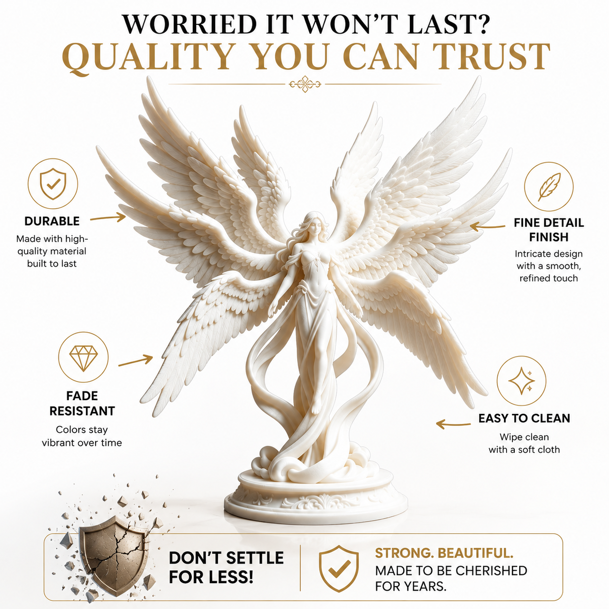 Winged Angel Sculpture Fantasy Figurine Seraph Home Decor Shelf Ornament Prayer Room Display Gift