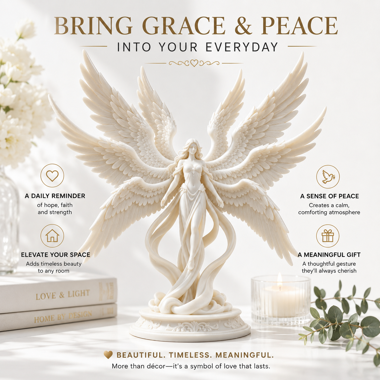 Winged Angel Sculpture Fantasy Figurine Seraph Home Decor Shelf Ornament Prayer Room Display Gift