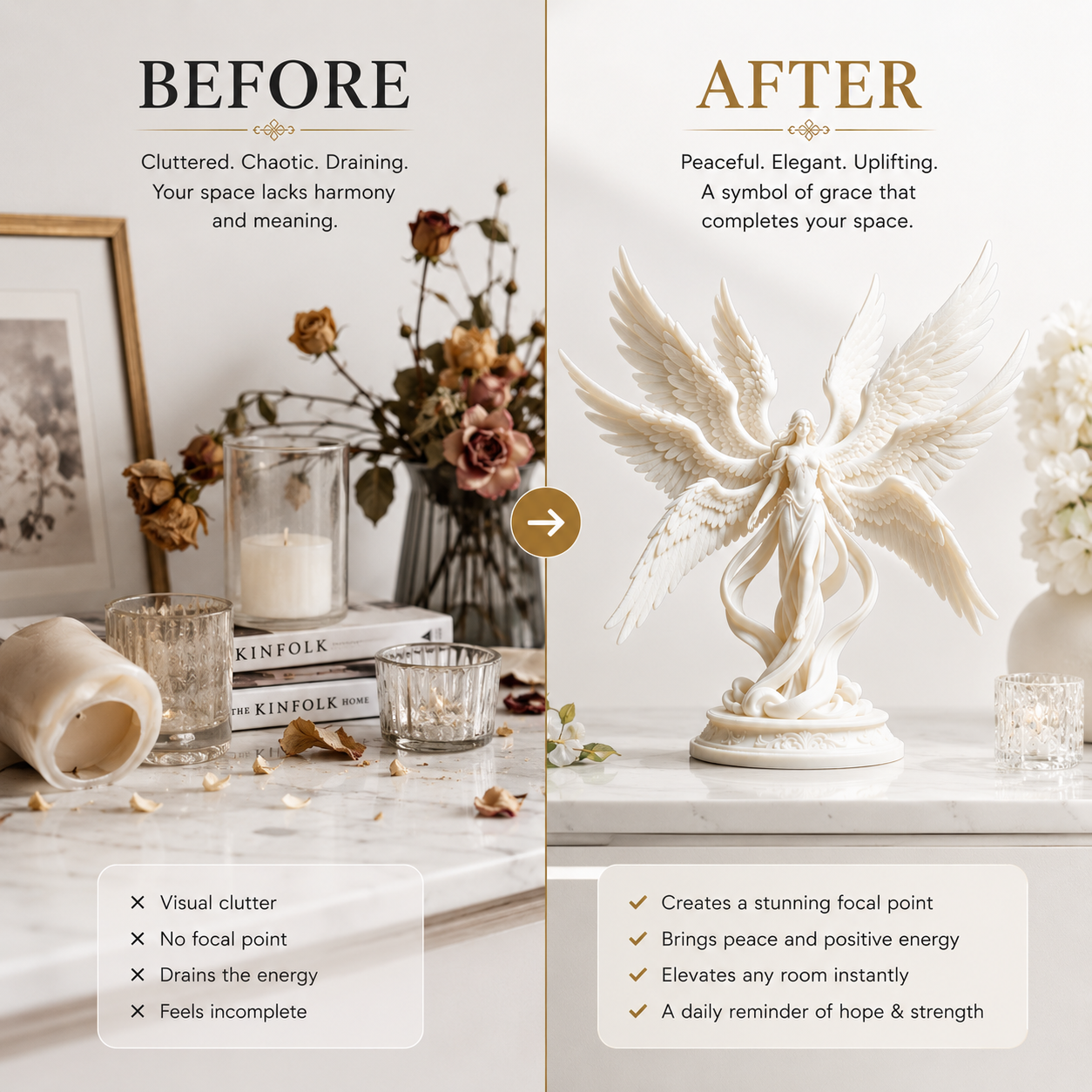 Winged Angel Sculpture Fantasy Figurine Seraph Home Decor Shelf Ornament Prayer Room Display Gift