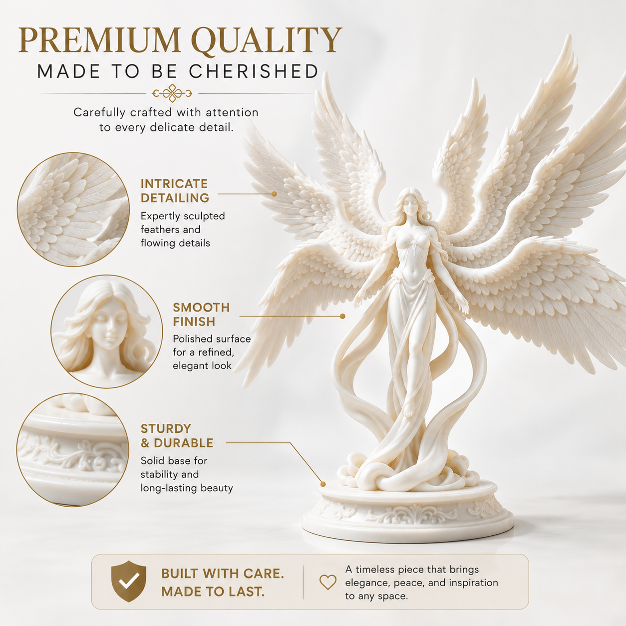Winged Angel Sculpture Fantasy Figurine Seraph Home Decor Shelf Ornament Prayer Room Display Gift
